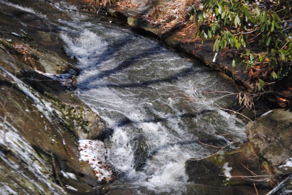 Rushing water outside the cabin.