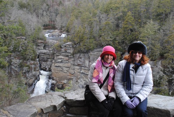 Here I am with our hostess. I was trying not to look as though I were afraid I would fall off into the chasm below.