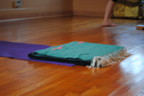 In the yoga studio.