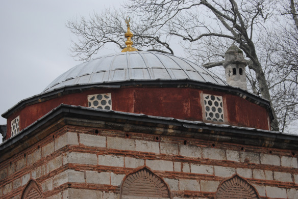 In the courtyard.