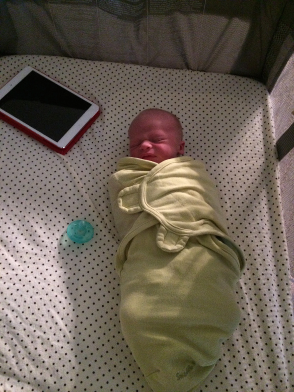 Micah in his swaddler.