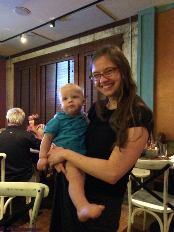 Our waitress wrote a thank you note on our receipt because we cleaned up Micah's high chair. AND she comped us five dollars!